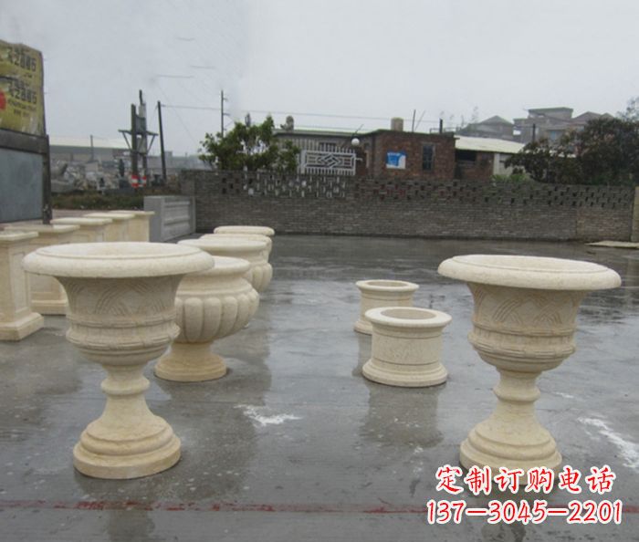 东营完美绽放——大理石花盆石雕