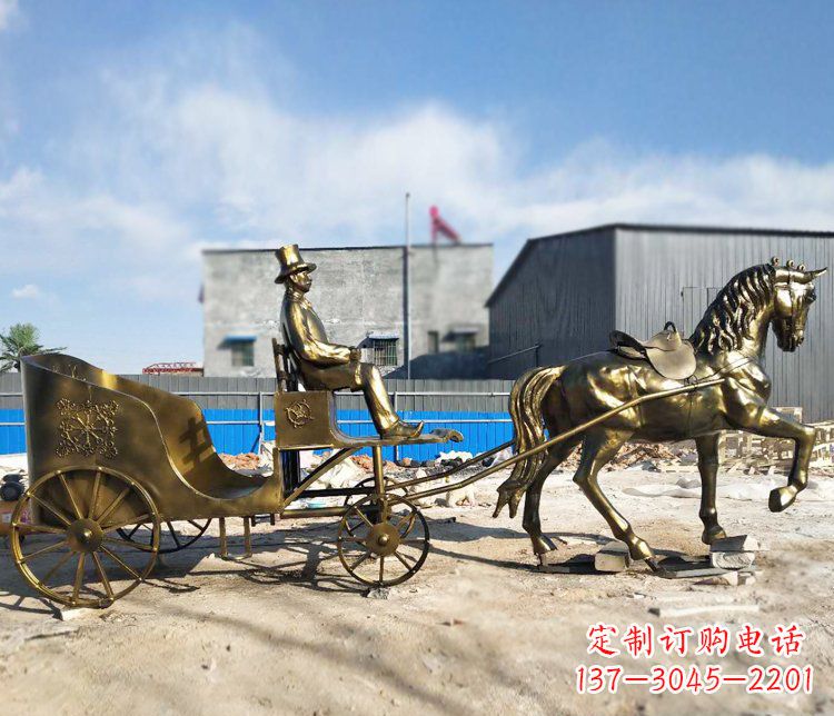 东营公园景观坐着马车的人物铜雕