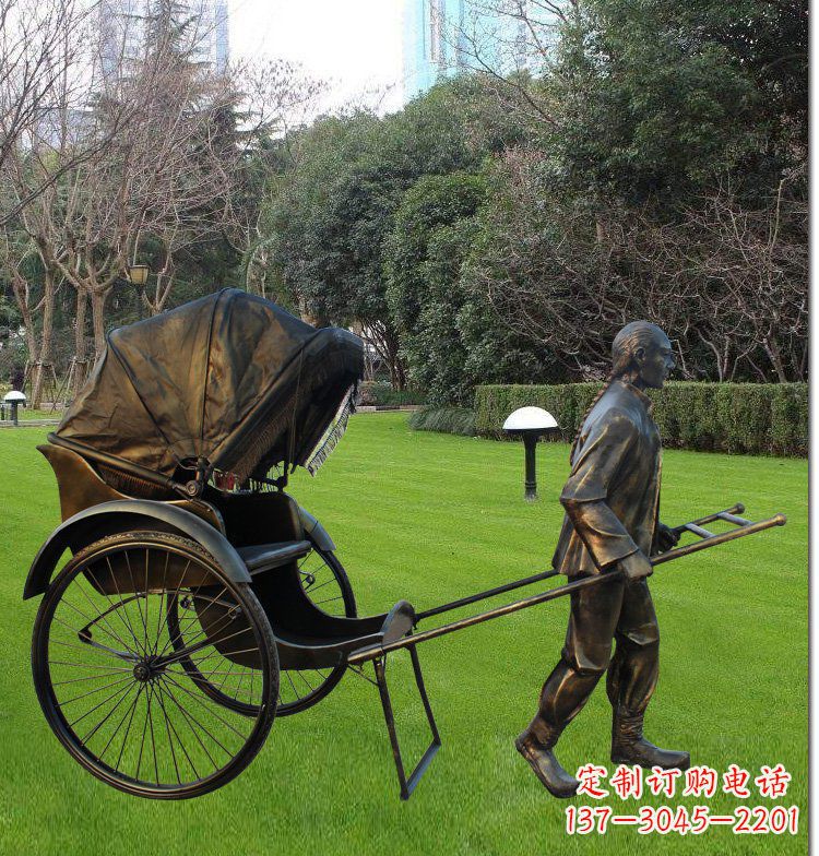 东营公园拉黄包车的人物铜雕