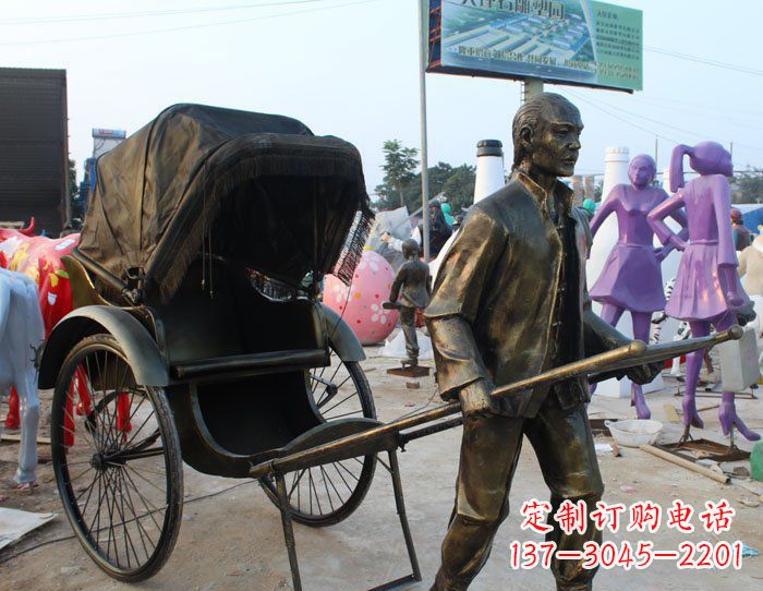 东营精致可爱的黄包车铜雕