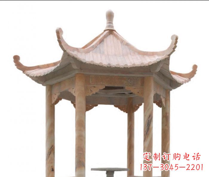 东营公园晚霞红六角石雕凉亭 (12)