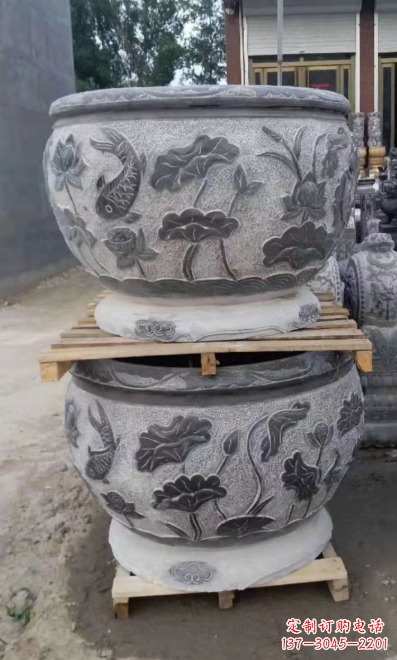 东营精致的石头水缸雕塑,为您的公园小区增添美丽色彩