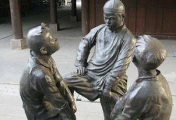 东营铜雕男孩斗鸡小品雕塑
