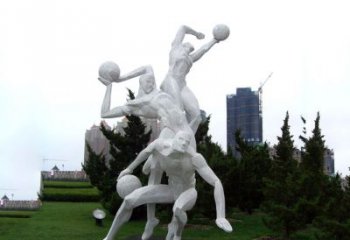 东营公园体育运动不锈钢网格打篮球人物雕塑