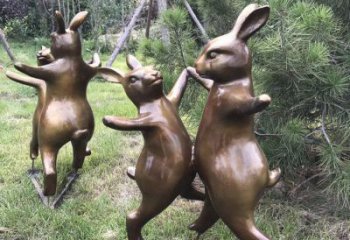 东营铜雕奔跑兔子动物雕塑