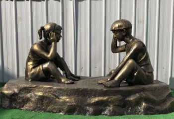 东营儿童雕塑-铜雕下棋展示精美的艺术