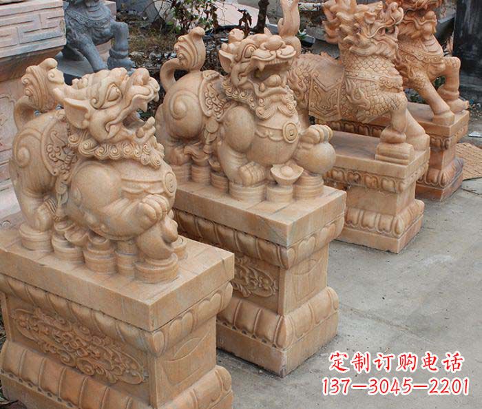 东营中领雕塑-古代神兽晚霞红貔貅石雕