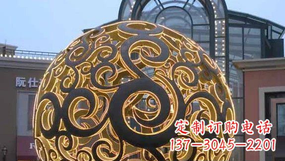 东营镂空球形喷泉雕塑无锈钢精美装点空间