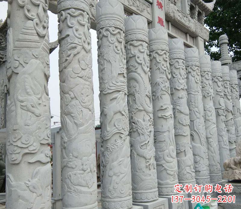 东营中领雕塑:专业定制十二生肖石柱景观石雕
