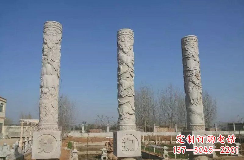 东营十二生肖文化柱石雕,展现传统文化风采