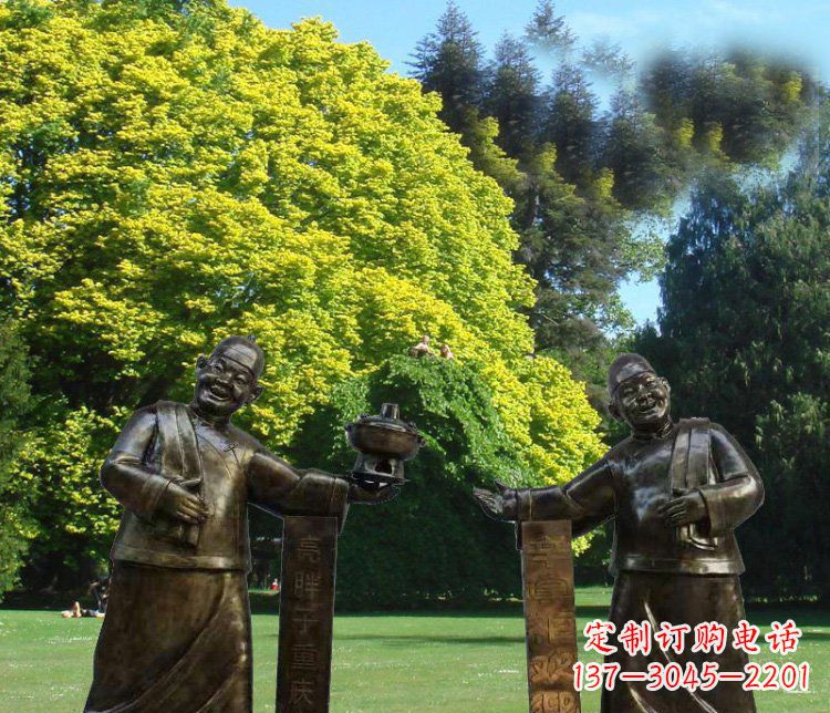 东营广场铜雕重庆火锅店小二小品人物雕塑