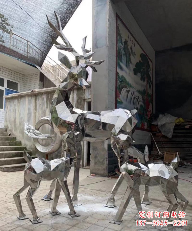 东营广场造型动物鹿不锈钢雕塑