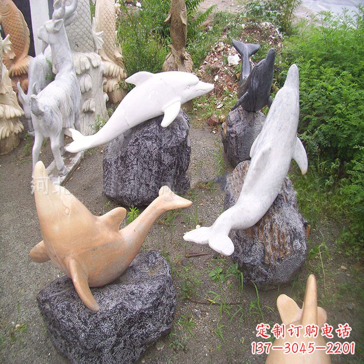 东营海豚石雕塑,纯手工定制精美艺术品