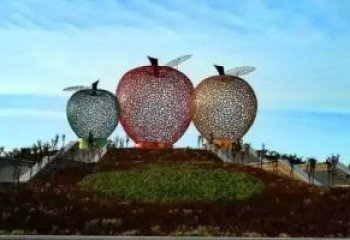 东营广场不锈钢镂空苹果雕塑