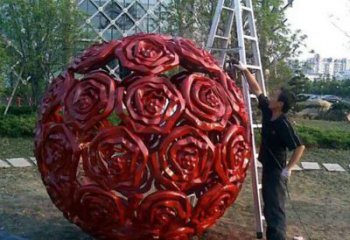 东营广场不锈钢玫瑰花镂空球景观雕塑