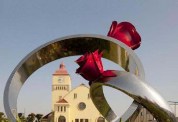 东营广场不锈钢玫瑰戒指景观摆件雕塑