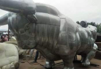 东营中领雕塑：复古拓荒牛不锈钢雕塑