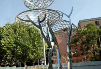 东营广场抽象网格不锈钢树雕塑