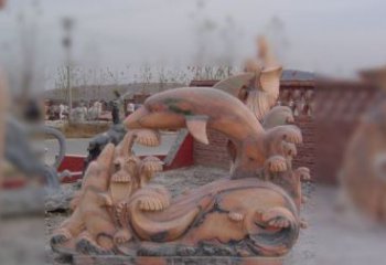 东营海豚海浪石雕，精美艺术品
