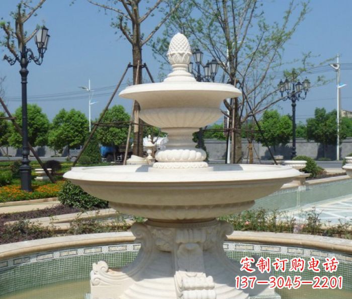 东营全新款白玉多层喷泉雕塑