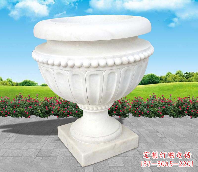 东营精美汉白玉花盆雕塑
