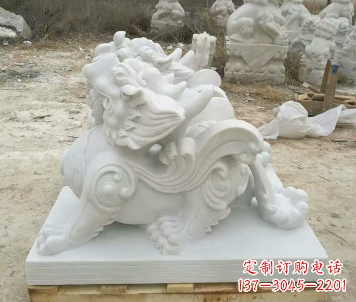 东营汉白玉貔貅门口招财石雕 (2)