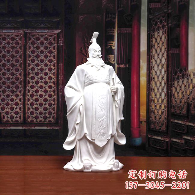 东营汉白玉石雕刻,高贵内敛的汉武帝刘彻汉雕像