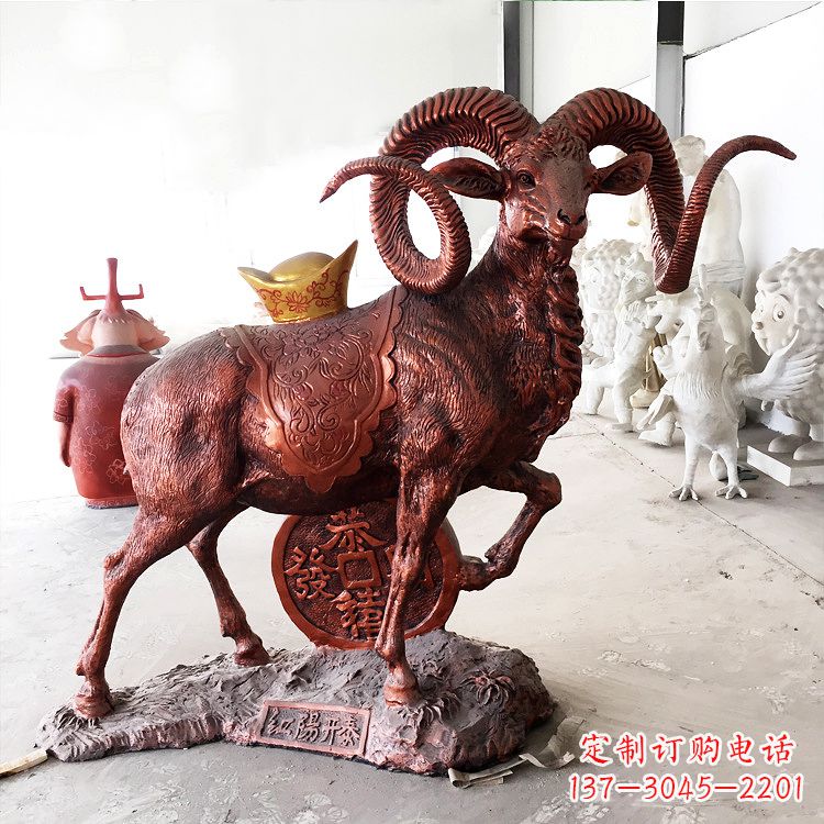 东营红阳开泰精美的缅甸铜山羊雕塑