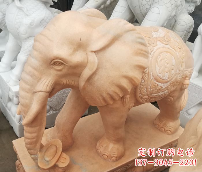 东营吉祥如意大象晚霞红门口石雕 (6)