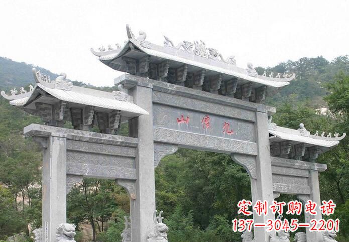东营三门仿古牌坊石雕，精美绝伦