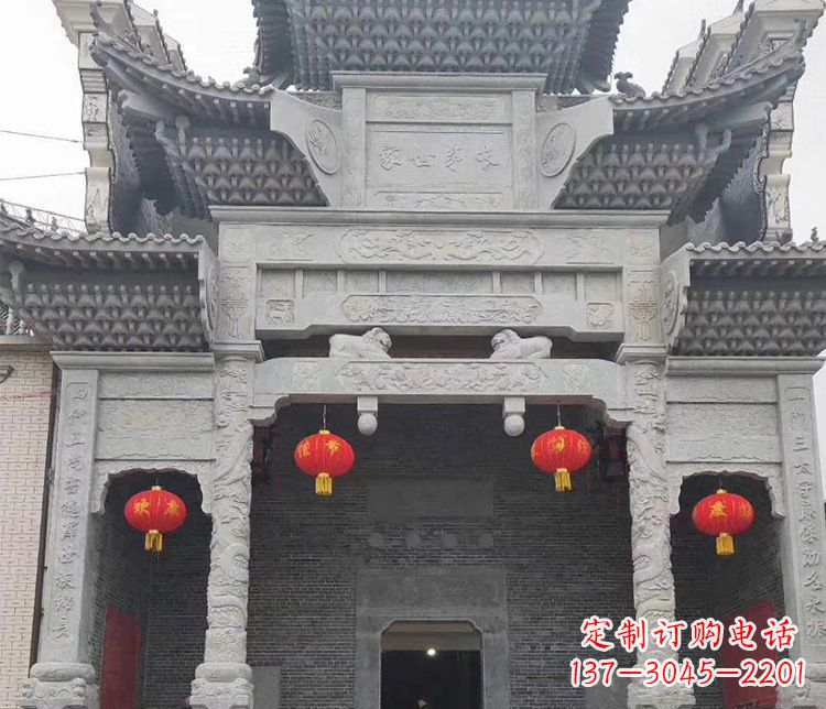 东营景区三门牌坊石雕_2 (3)