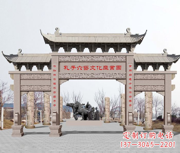 东营景区三门石雕牌坊-高质美观可靠的雕塑装置