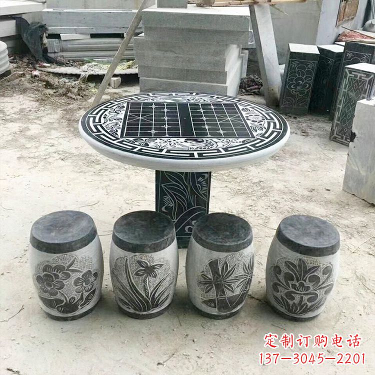 东营精美梅兰竹菊形石桌凳，无与伦比的艺术美感