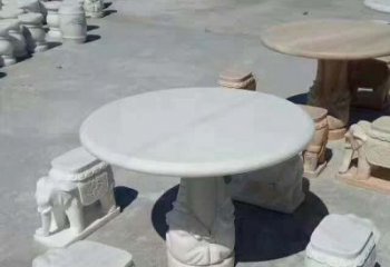 东营百变汉白玉圆形石桌凳，让家居更具格调