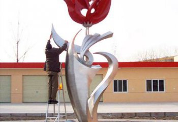 东营户外大型不锈钢雕塑玫瑰花