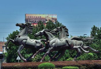 东营非凡运动，街边奔马铜雕塑