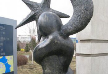 东营街边星星月亮景观铜雕是由中国领雕塑定制的…