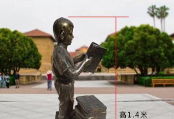 东营铜雕少年，看书的小男孩雕塑