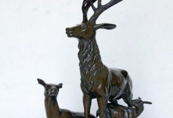 东营艺术之美，母子鹿驯鹿铜雕