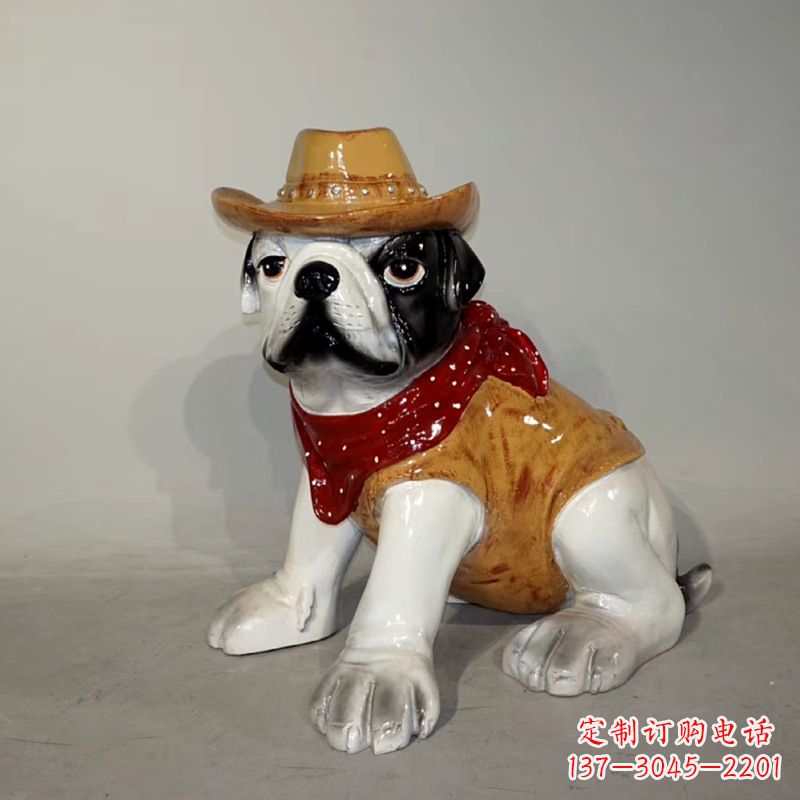 东营任性可爱的牛仔造型斗牛犬雕塑