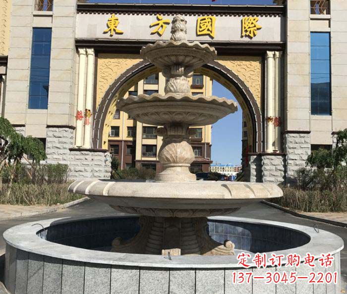 东营三层欧式喷泉石雕，为小区增添质感