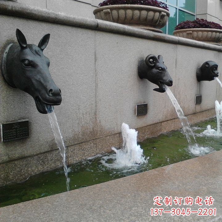 东营十二生肖兽首流水水景铜雕