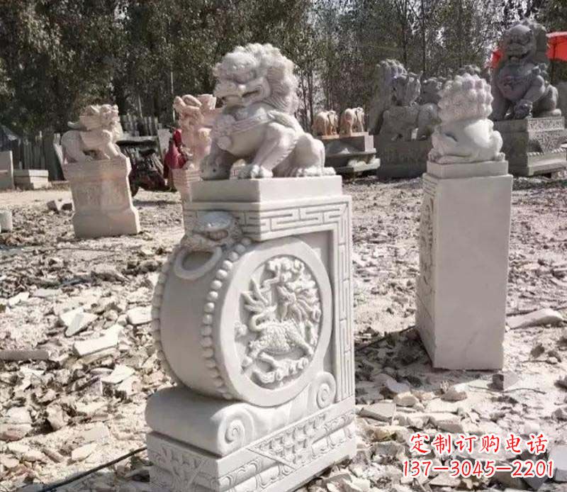 东营石雕园林狮子抱鼓石 