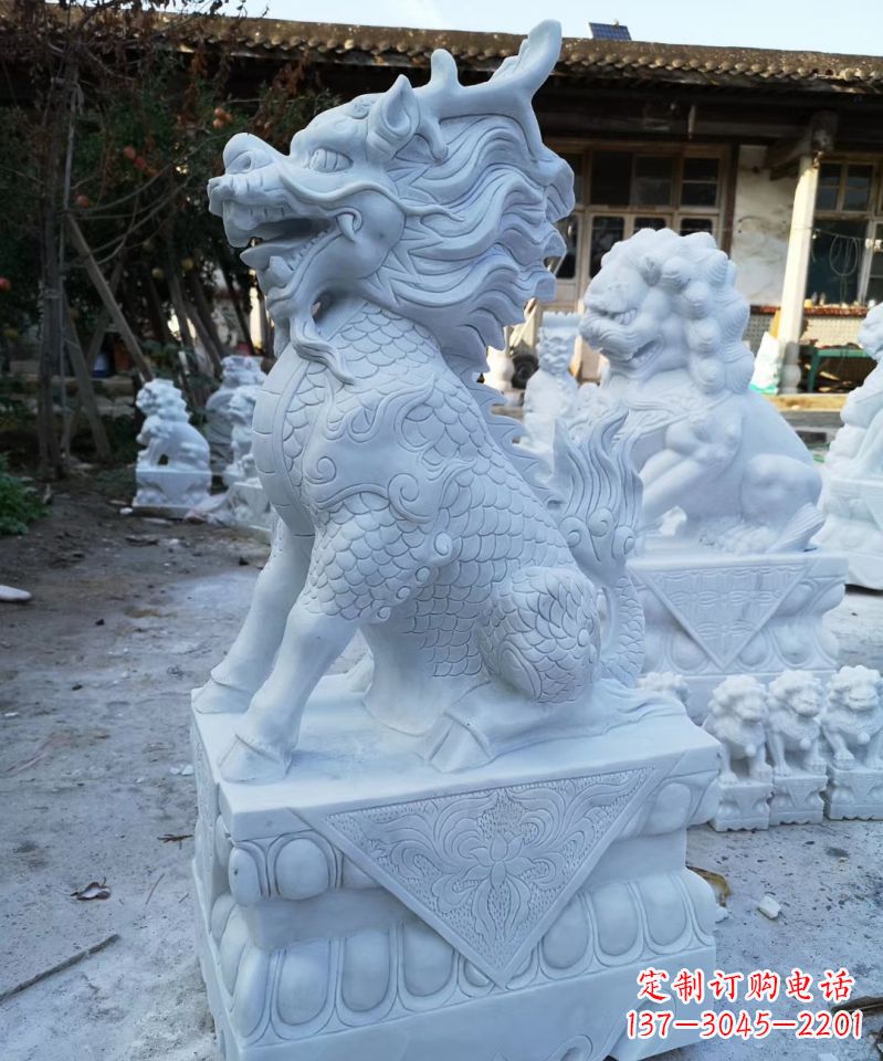 东营石雕镇宅麒麟动物雕塑