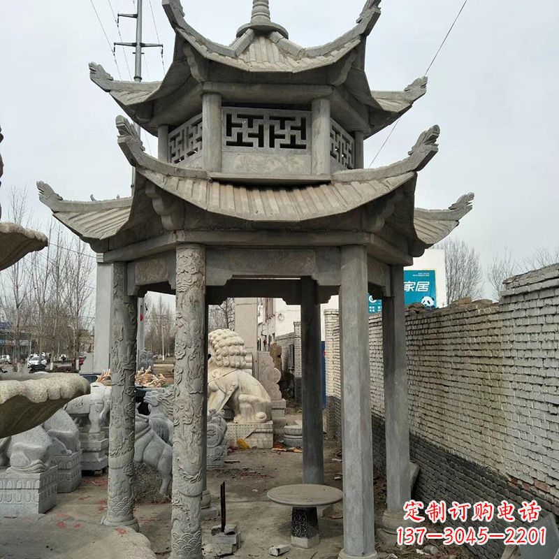 东营双层大理石凉亭雕塑