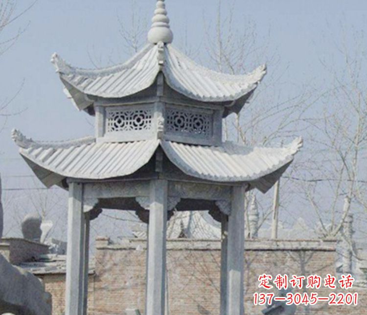 东营双层仿古六角凉亭石雕