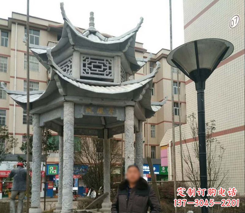 东营双层六角凉亭石雕