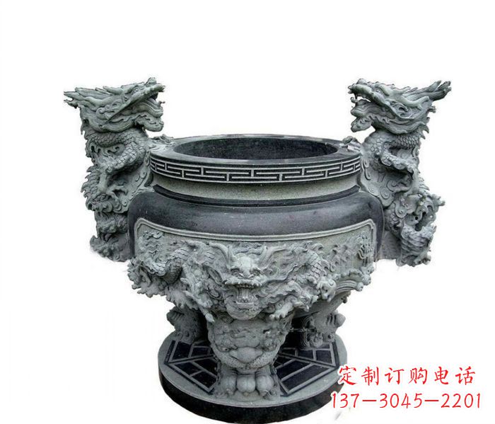 东营寺庙景观龙头水缸石雕 (2)