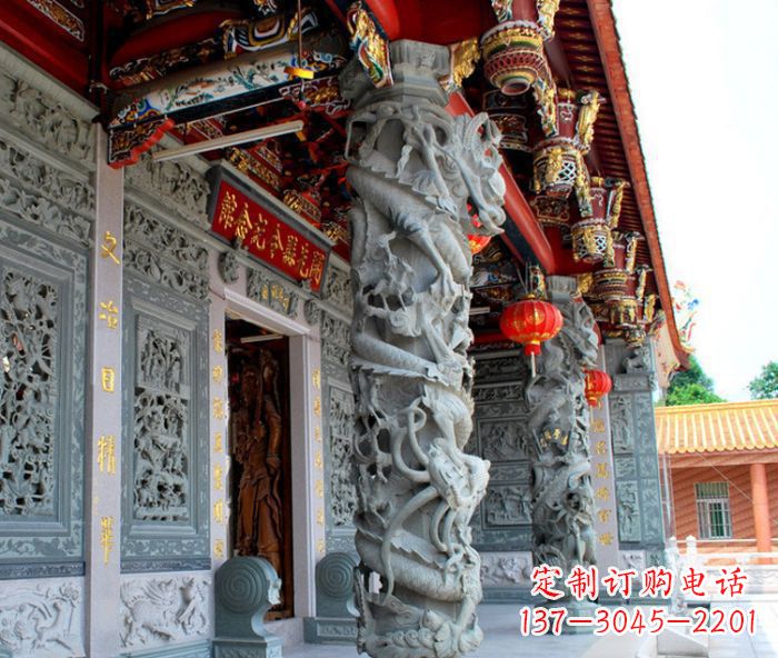 东营寺庙景观龙柱石雕