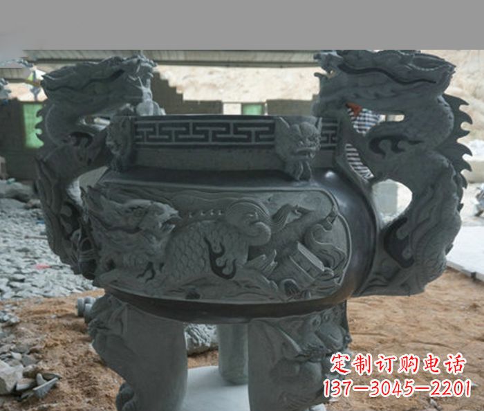 东营寺庙景观青石龙头香炉石雕